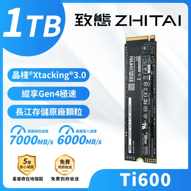 【ZHITAI 致態】Ti600 1TB M.2 2280 Gen4 PCIe 4.0 SSD固態硬碟 讀7000 寫6000 (五年保)