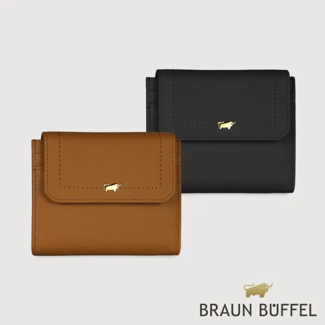 【BRAUN BUFFEL 德國小金牛】婕娜 6卡三折短夾-多色任選(BF2005-414-BK/BRA) 錢包送禮推薦