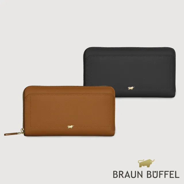 【BRAUN BUFFEL 德國小金牛】婕娜 13卡拉鍊長夾-多色任選(BF2005-602-BK/BRA) 錢包送禮推薦