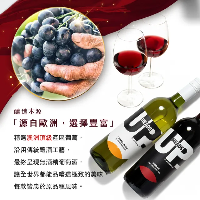 【HEADS UP】EDENVALE 無酒精紅酒/白酒 750mlx3瓶 口味任選 (零酒精的養生葡萄飲) 附提袋/聚會/送禮