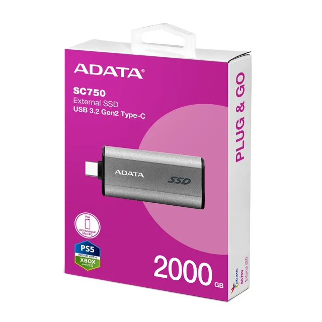 【ADATA 威剛】SC750 1TB 外接式SSD固態硬碟 鈦黑