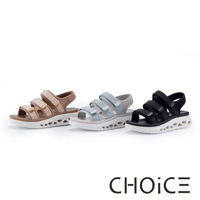 【CHOiCE】織帶拼接網布彈力後帶厚底涼鞋 咖啡