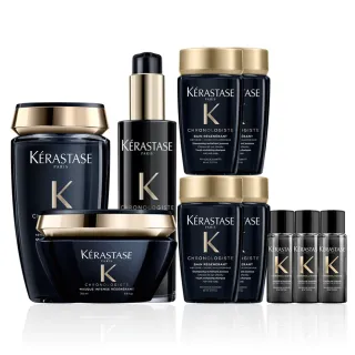 【KERASTASE 巴黎卡詩】黑鑽極萃逆時三步驟洗護組(洗髮精+髮膜+熱活精華)