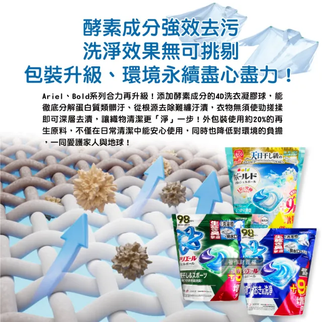 【P&G】日本P&G-Bold強洗淨4合1消臭柔軟香氛洗衣凝膠囊球98顆/袋(洗烘衣機配件增量版室內晾曬潔白1粒究極