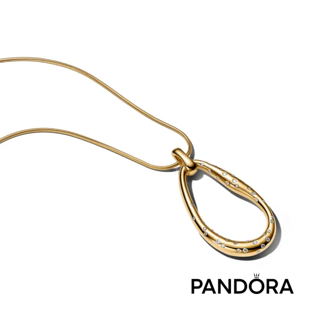 【Pandora 潘多拉】自然流線鑲石矚目吊墜項鏈