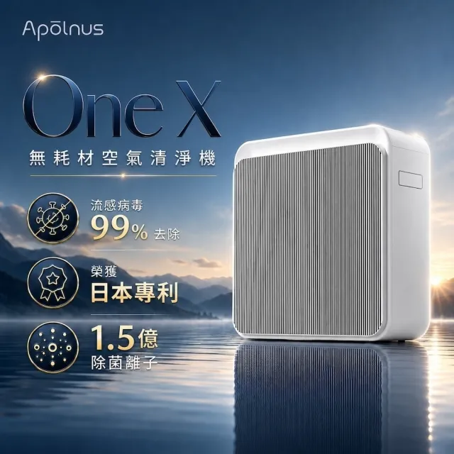 【Apolnus 波那斯】One X 無耗材空氣清淨機(19坪/浮毛吸附/1.5億除菌離子/流感病毒去除)