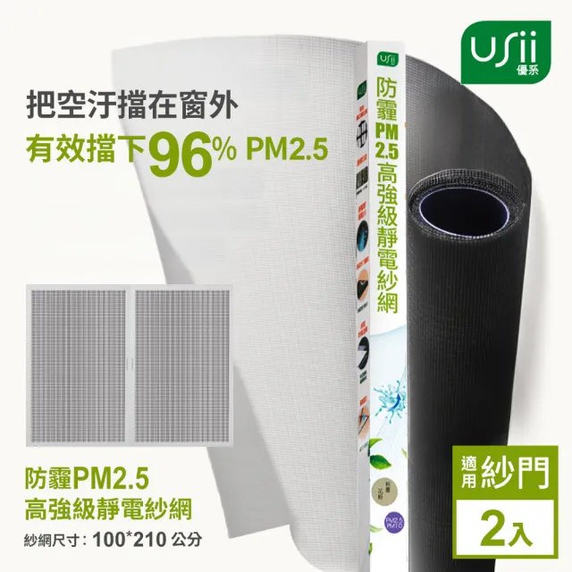 【USii 優系】防霾PM2.5高強級靜電紗網-100x210cm 門用(兩入超值組)