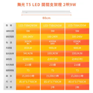 【DanceLight 舞光】LED 2尺9W T5開關支架燈(白光/自然光/黃光)