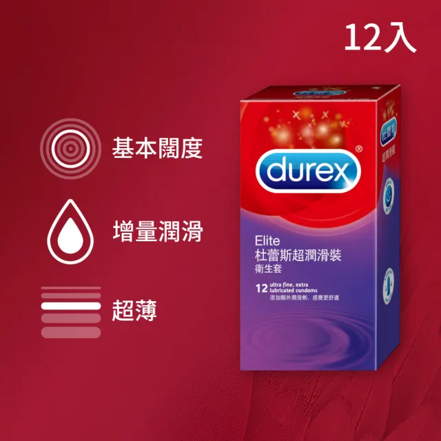 【Durex 杜蕾斯】超潤滑裝保險套12入/盒(避孕套/衛生套/經典薄潤系列)