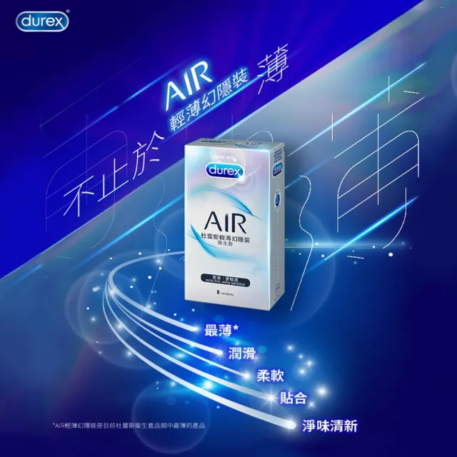 【Durex 杜蕾斯】AIR輕薄幻隱裝衛生套1盒(8入 保險套/衛生套/避孕套/安全套/避孕/避孕套/保險套推薦)