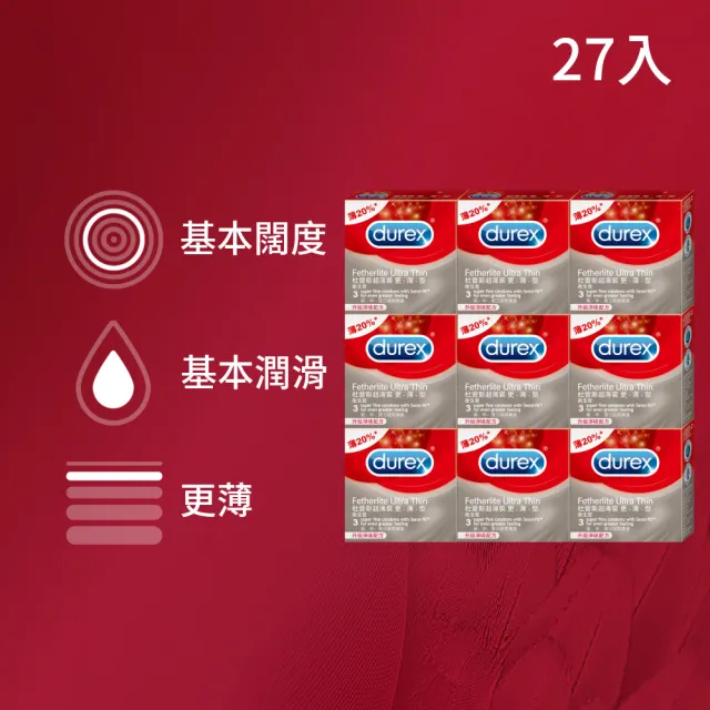 【Durex 杜蕾斯】超薄裝更薄型衛生套9盒(共27入 保險套/衛生套/避孕套/安全套/避孕/保險套推薦)