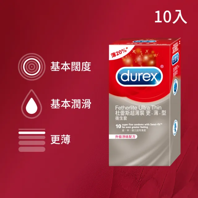 【Durex 杜蕾斯】超薄裝更薄型衛生套1盒(10入 保險套/衛生套/避孕套/安全套/避孕/避孕套/保險套推薦)