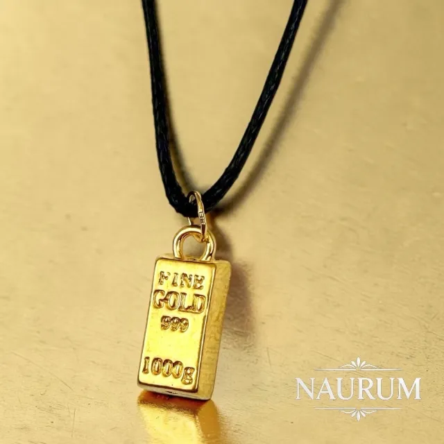 (NAURUM)黃金墜飾富貴金磚墜0.07錢附贈皮繩
