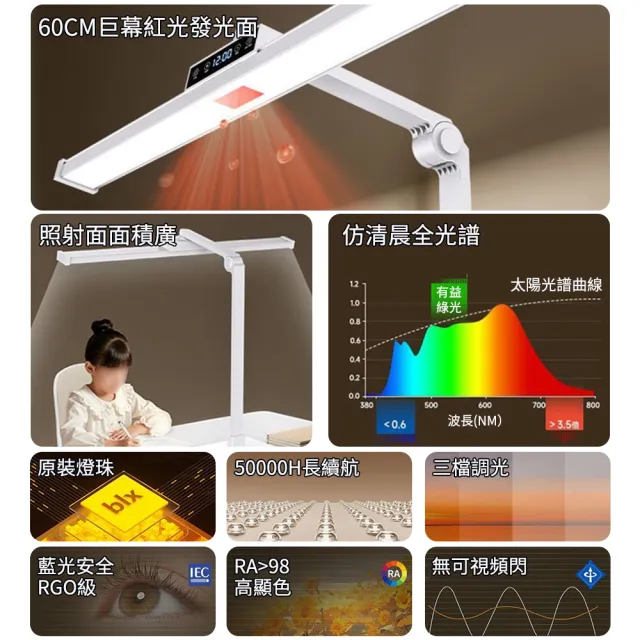 全光譜LED檯燈 學習閱讀專用燈 防眩目書桌燈 寫字護眼燈 智能調光(檯燈、閱讀燈、學習燈)