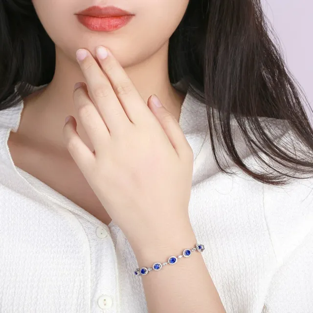 海斯珠寶 2.9克拉天然藍寶石 18K白金鑽石手鍊 橢圓形切割 白色藍寶石 經典圍鑲設計 慶祝紀念
