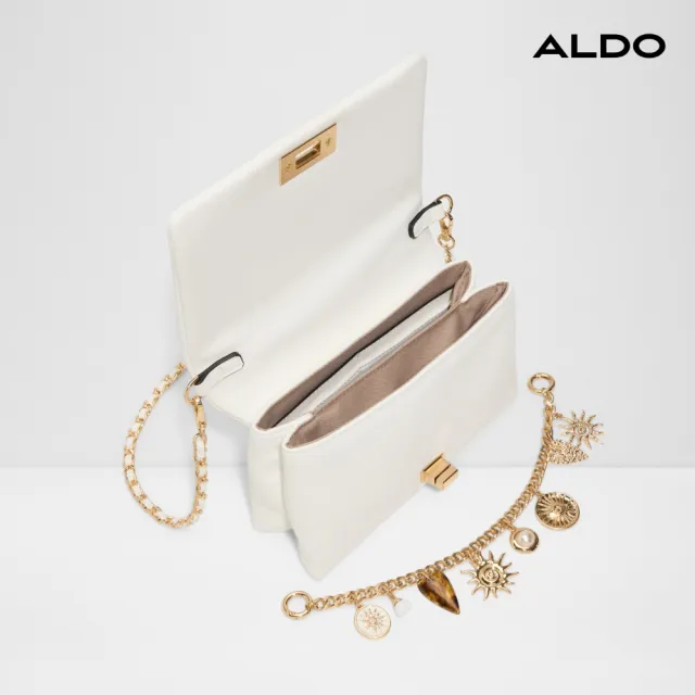 【ALDO】SUNCHARM-太陽星辰金屬吊飾鏈條翻蓋包/斜背包(白色)