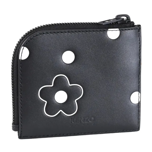 【KENZO】Boke Flower 品牌LOGO花朵圓點L型拉鍊鈔票零錢包(黑)