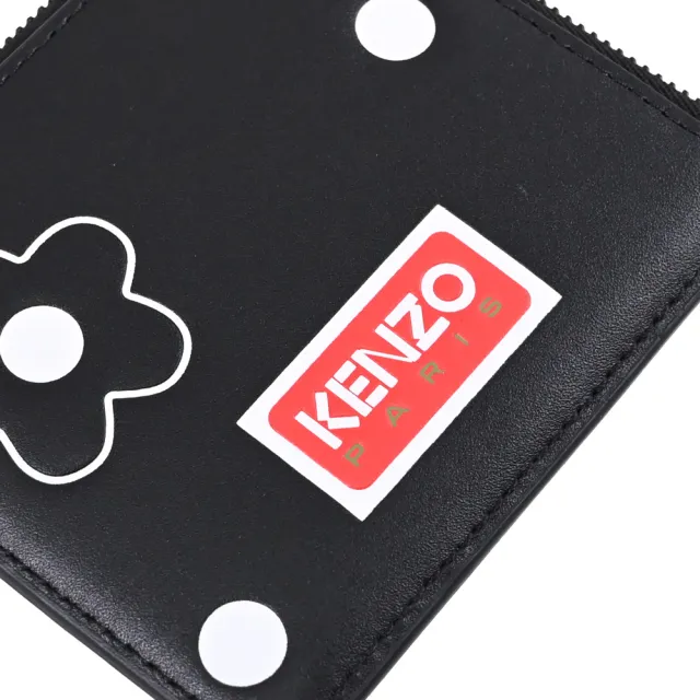 【KENZO】Boke Flower 品牌LOGO花朵圓點L型拉鍊鈔票零錢包(黑)