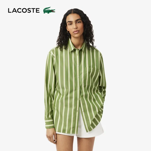 【LACOSTE】女款-寬鬆版型純棉長袖襯衫(綠色)