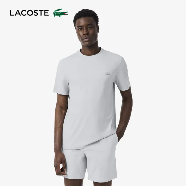 【LACOSTE】男款-防曬修身短袖圓領T(灰色)