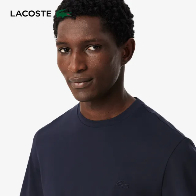 【LACOSTE】男款-防曬修身短袖圓領T(海軍藍)
