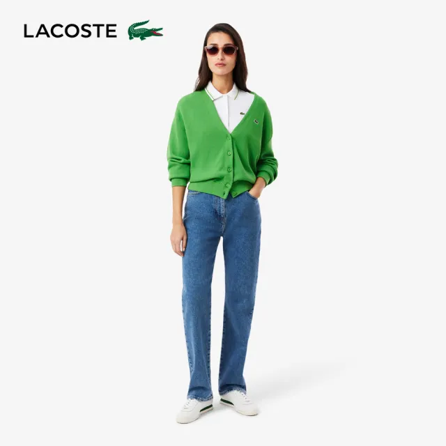 【LACOSTE】女款-L.12.D 修身剪裁短袖Polo 衫(白/黃綠配條)