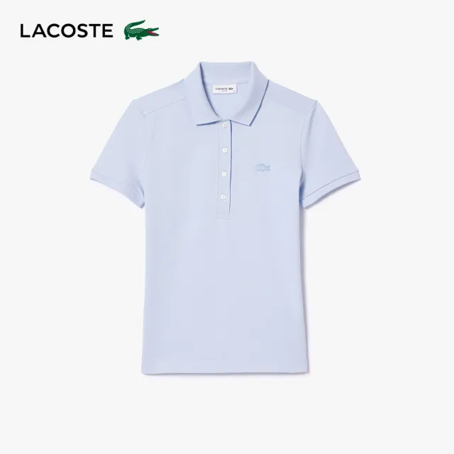 【LACOSTE】女款-緊身彈性棉短袖Polo衫(紫藍色)