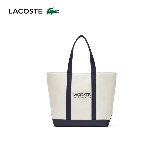 【LACOSTE】包款-時尚拼接大容量帆布托特包(米白色)