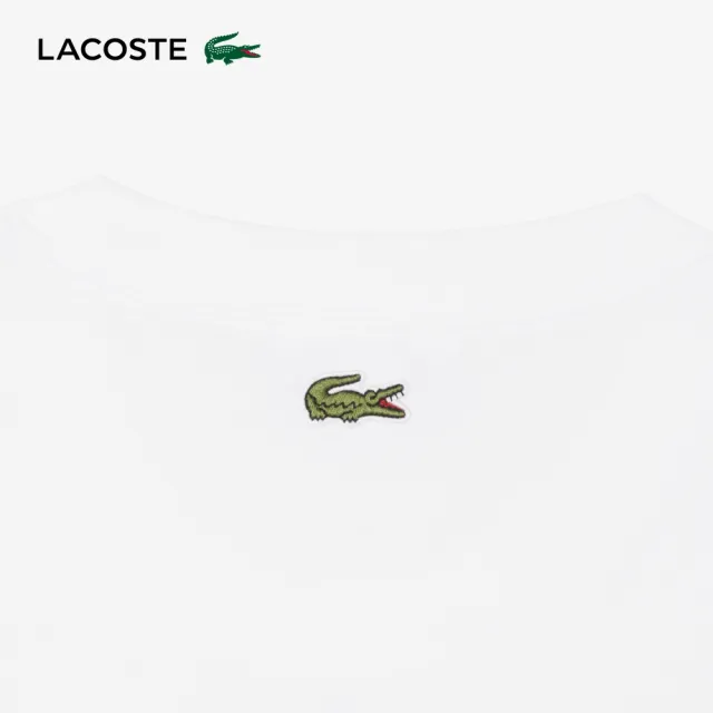 【LACOSTE】男款-網球藝術字繡短袖T恤(白色)