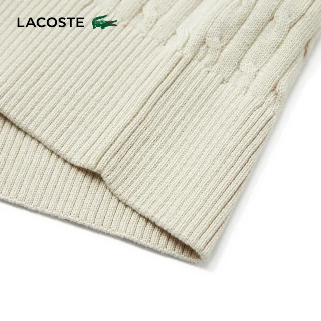 【LACOSTE】女款-名媛風絞花針織短袖開襟衫(卡其色)