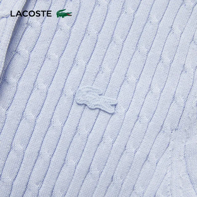 【LACOSTE】女款-名媛風絞花針織短袖開襟衫(淺藍色)