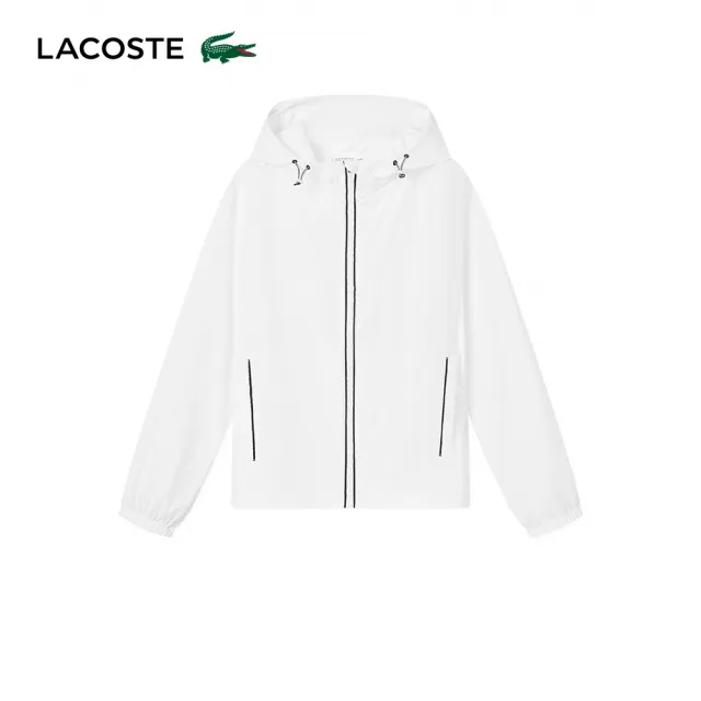 【LACOSTE】女款-簡約線條輕盈質感連帽外套(白色)