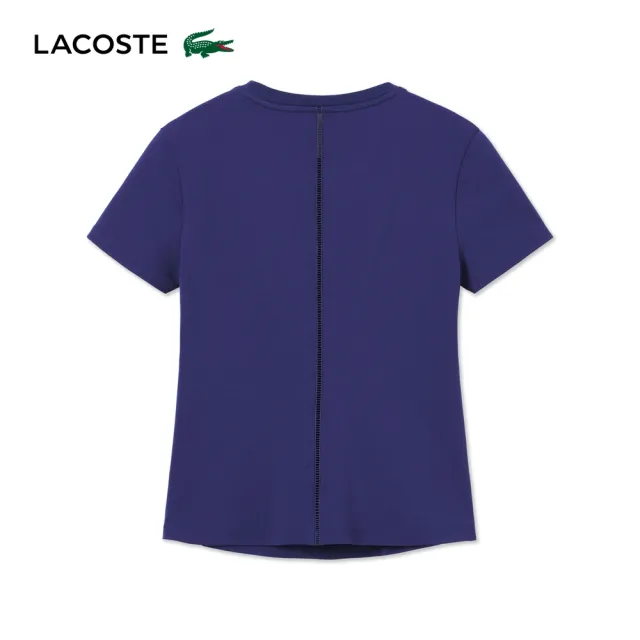 【LACOSTE】女款-以背影寫詩鏤空織帶修身短袖T(紫色)