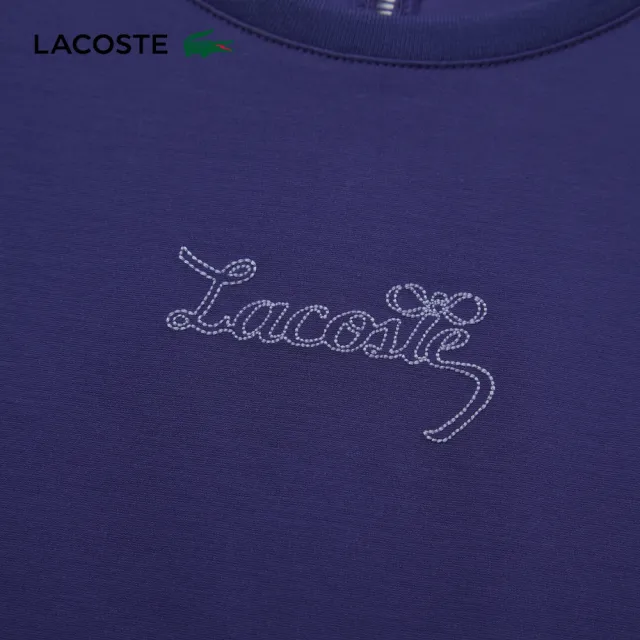 【LACOSTE】女款-以背影寫詩鏤空織帶修身短袖T(紫色)