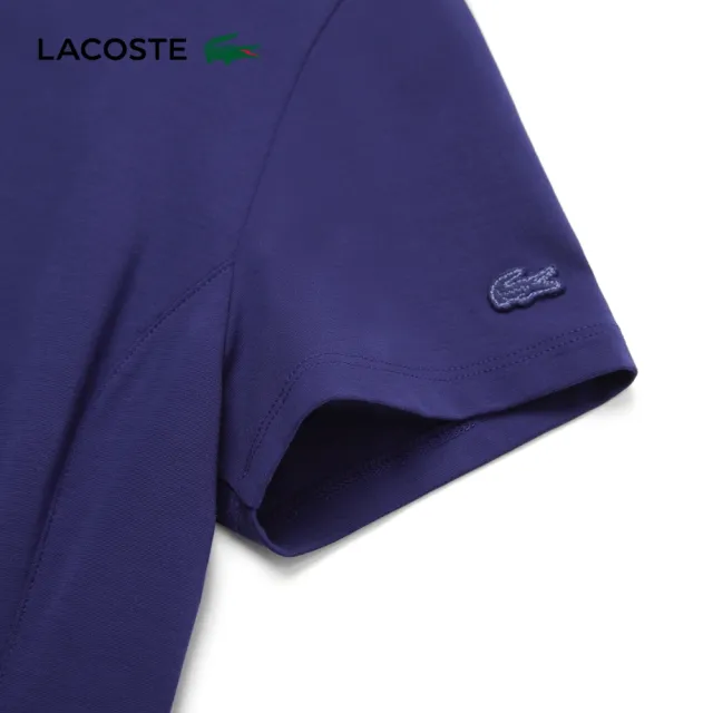 【LACOSTE】女款-以背影寫詩鏤空織帶修身短袖T(紫色)