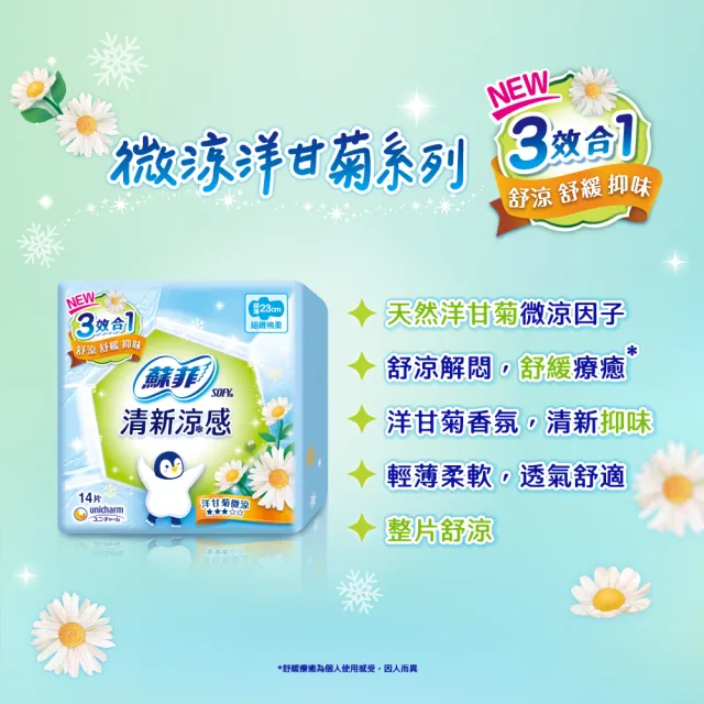 【Sofy 蘇菲】清新涼感薄荷/小黃瓜/洋甘菊 衛生棉箱購(23cm126片、25cm117片/29cm108片/35cm81片/褲型24片)