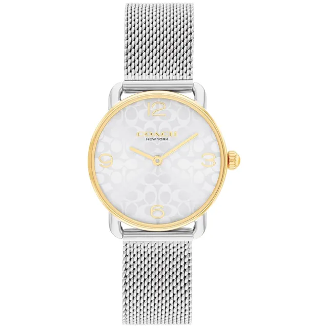 【COACH】滿版C字LOGO面盤手錶 金鎖頭手鍊套組-28mm 雙11 送禮(14000115)