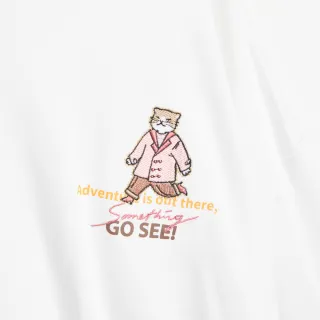 【SOMETHING】女裝 旅行貓六分袖寬版T恤(白色)