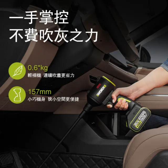【WORX 威克士】20V 鋰電無刷空氣除塵槍 WU093.1(鼓風機 吹塵槍 吹葉機 無刷 鋰電 吹風 無刷渦輪吹塵槍)
