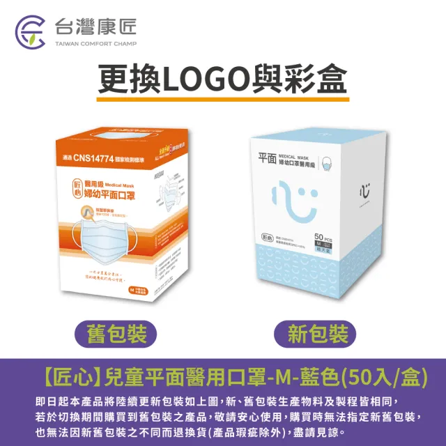 【匠心】兒童平面醫療口罩 - 藍色 防疫必備(小臉女生/兒童適用 - 50入/盒)