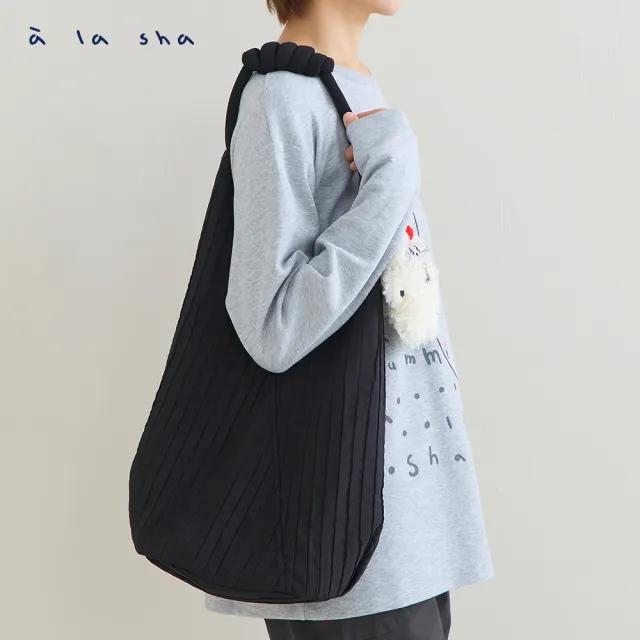 【a la sha】條紋緹花單肩包(附束口收納包)
