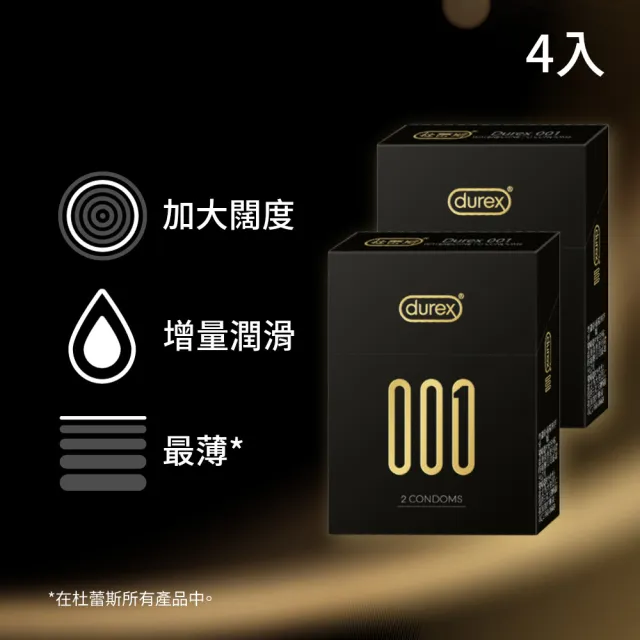【Durex 杜蕾斯】001水性PU衛生套標準裝2盒(共4入 保險套/衛生套/避孕套/安全套/避孕/保險套推薦)