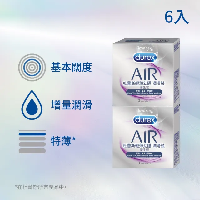 【Durex 杜蕾斯】AIR輕薄幻隱潤滑裝衛生套2盒(共6入 保險套/衛生套/避孕套/安全套/避孕/保險套推薦)