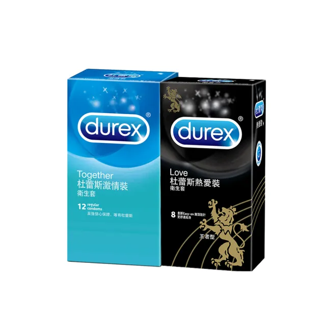 【Durex 杜蕾斯】激情裝12入+熱愛裝王者型8入保險套(共20入-避孕套/衛生套/基本防護系列)