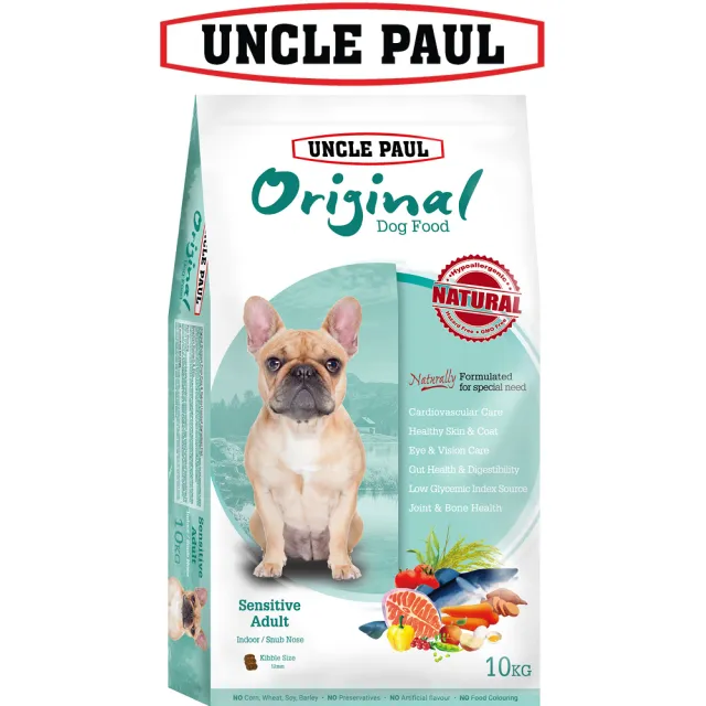 【UNCLE PAUL 保羅叔叔】田園生機狗食 10kg 低敏成犬-室內/短鼻犬 (法國鬥牛犬 成犬 老犬 熟齡犬 狗飼料)