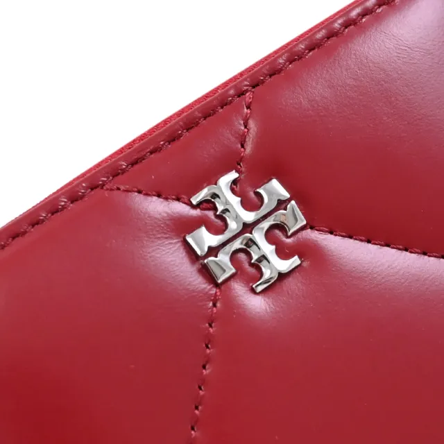 【TORY BURCH】品牌水鑽LOGO菱格皮革信用卡零錢包/簡易短夾(紅)