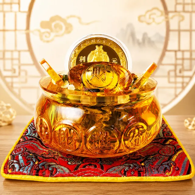 【財神小舖】財神聚財 聚寶盆擺件 五行水晶能量(已開光  附靈符 招財 高雄進寶財神廟)