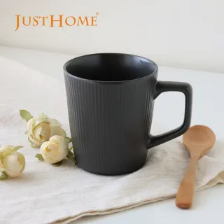 【Just Home】優雅線條陶瓷馬克杯500mL-墨黑(可微波 馬克杯 水杯 咖啡杯)