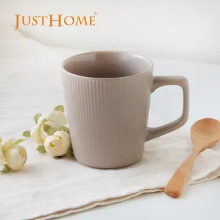 【Just Home】優雅線條陶瓷馬克杯500mL-淺咖啡(可微波 馬克杯 水杯 咖啡杯)