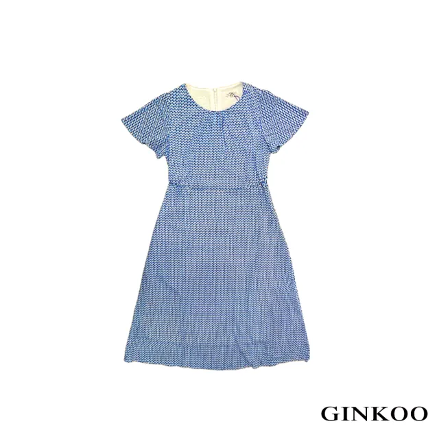 【GINKOO 俊克】幾何印花波浪袖長洋裝